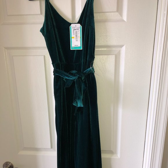 Gianni Bini Pants - Gianni Bini Green Velvet Jumpsuit